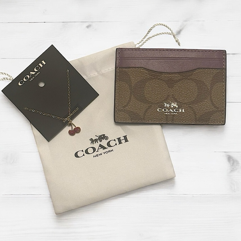 🍒COACH Bundle! NWT Cherry Slider Bracelet & Like New Signature Card Holder